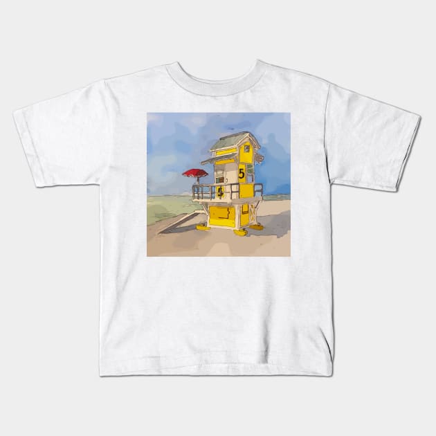 Cute lifeguard tower in Clearwater Beach Florida Kids T-Shirt by WelshDesigns